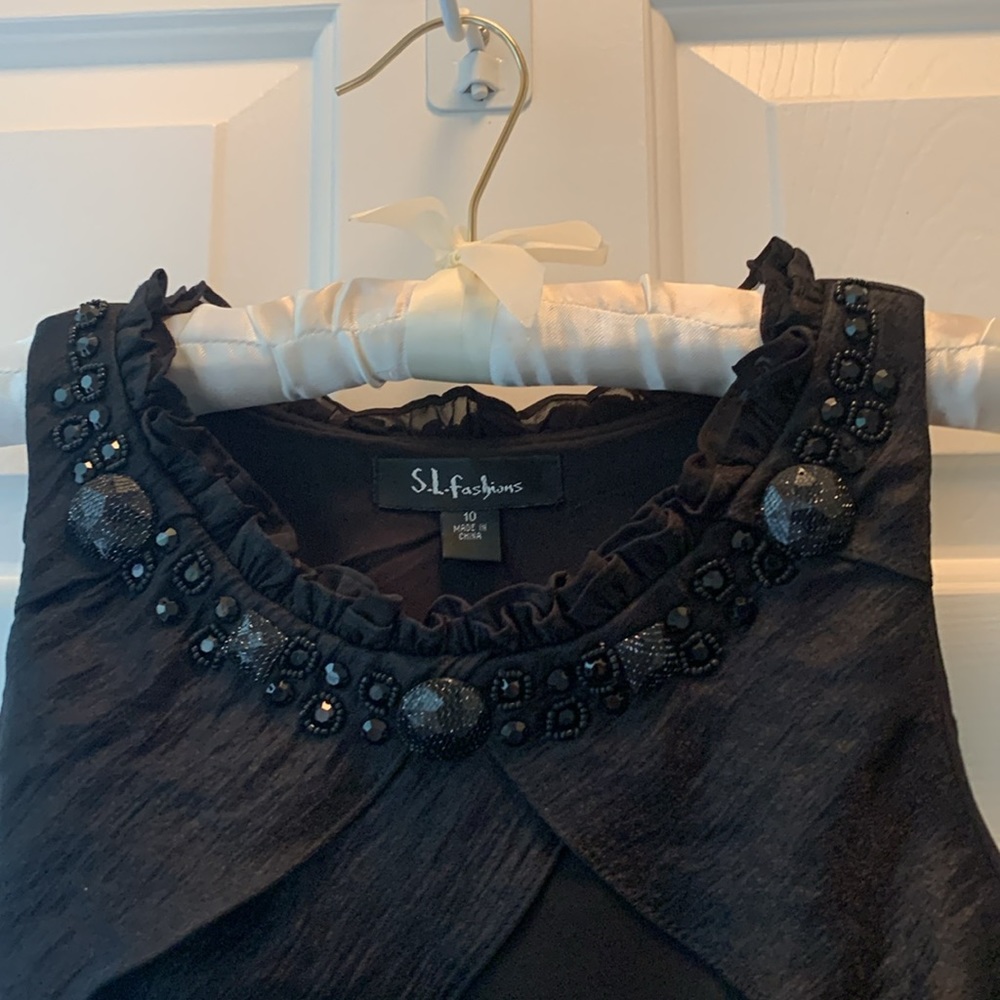 S. L. Fashions Black Jeweled Ruffle Cocktail Dress - Picture 2 of 10